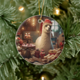 Llama Merry Christmas Ornament, Pet Lover Gift Ceramic Tree Decoration