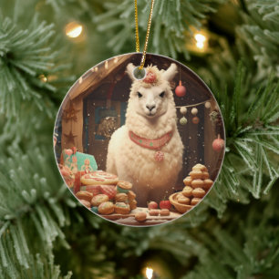 Llama Merry Christmas Ornament, Pet Lover Gift Ceramic Tree Decoration