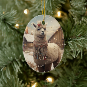 Llama Merry Christmas Ornament, Pet Lover Gift Ceramic Tree Decoration