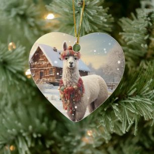 Llama Merry Christmas Ornament, Pet Lover Gift Ceramic Tree Decoration