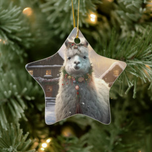 Llama Merry Christmas Ornament, Pet Lover Gift Ceramic Tree Decoration
