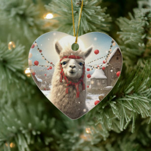 Llama Merry Christmas Ornament, Pet Lover Gift Ceramic Tree Decoration