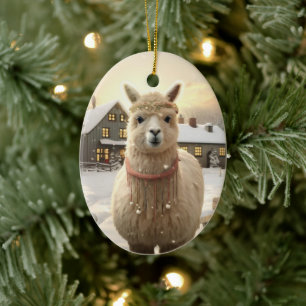 Llama Merry Christmas Ornament, Pet Lover Gift Ceramic Tree Decoration
