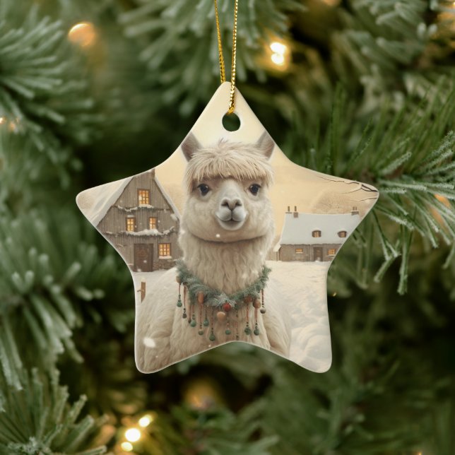 Llama Merry Christmas Ornament, Pet Lover Gift Ceramic Tree Decoration (Tree)