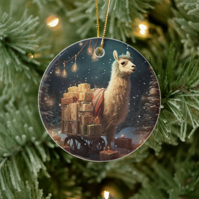 Llama Merry Christmas Ornament, Pet Lover Gift Ceramic Tree Decoration (Tree)