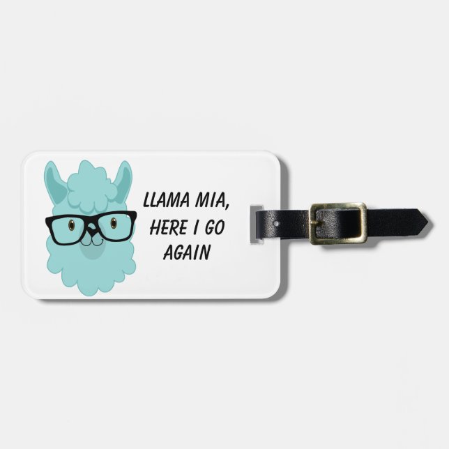 Llama Mia Teal Luggage Tag (Front Horizontal)