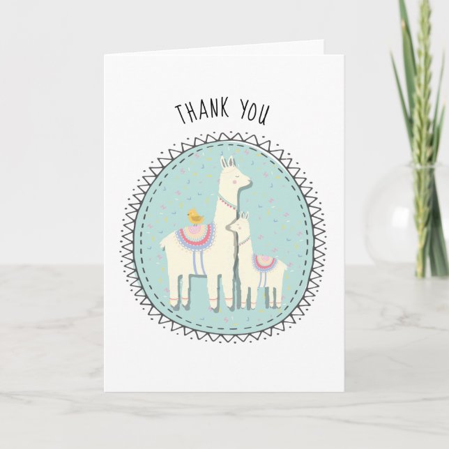 llama momma and baby thank you note cards (Front)