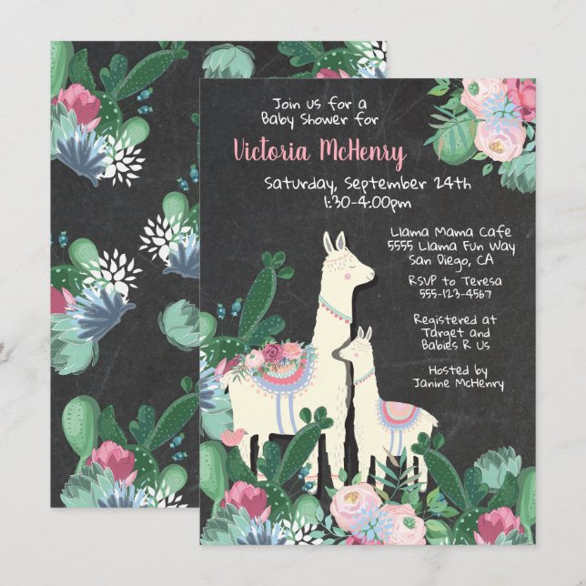 llama momma Fiesta baby shower invitations (Front/Back)