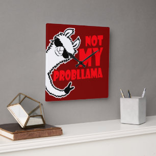 Llama Not My Probllama Peace Hand Sign Sunglasses Square Wall Clock