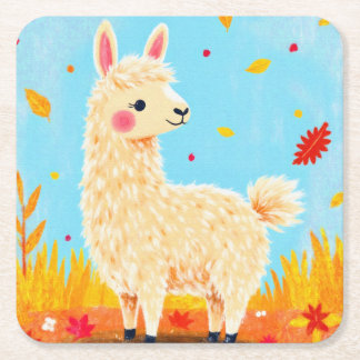 Llama on an Autumn Day Square Paper Coaster