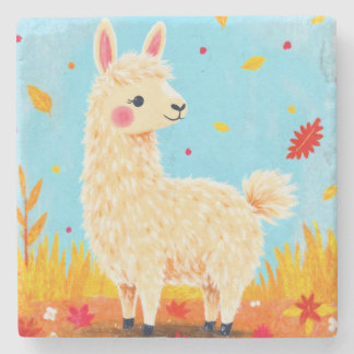 Llama on an Autumn Day Stone Coaster