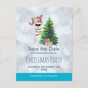 Llama on Silver Bokeh & Icy Blue Save the Date Postcard