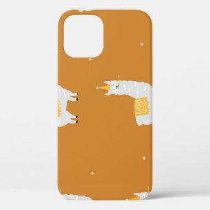 Llama, orange background: birthday pattern. iPhone 12 case