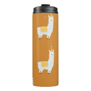 Llama, orange background: birthday pattern. thermal tumbler