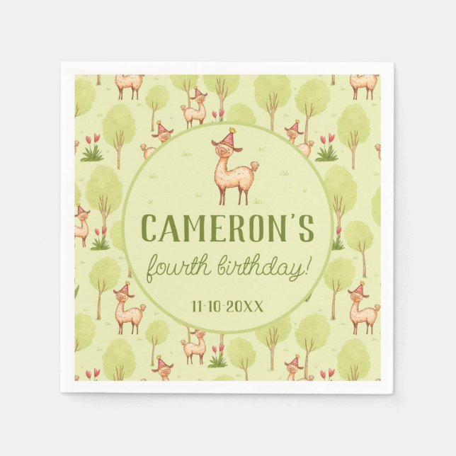 Llama outdoor kid’s birthday celebration  napkin (Front)