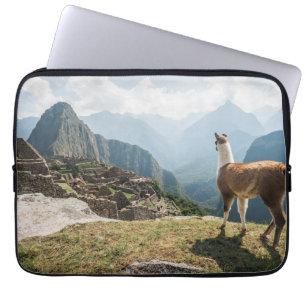 Llama Overlooking Ruins Machu Picchu, Peru Laptop Sleeve