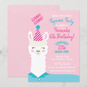 Llama Pajama Party Birthday Invitation