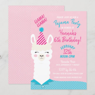 Llama Pajama Party Birthday Invitation