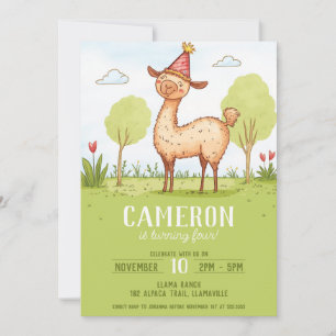 Llama party hat outdoor kid's birthday invitation