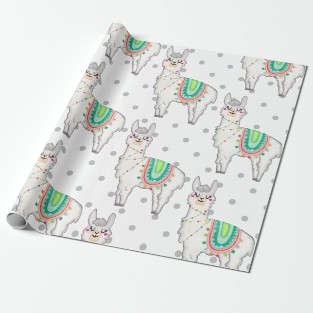 Llama Party Nursery Baby New Born Gift Wrapping Paper (Unrolled)