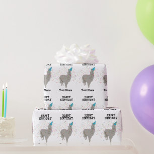 Llama Partying - Animal Having a Party Custom Name Wrapping Paper