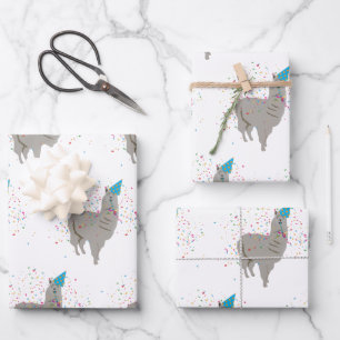 Llama Partying - Animals Having a Party Wrapping Paper Sheet
