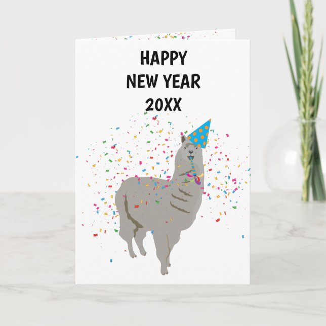 Llama Partying - Animals Holiday New Years Card (Front)