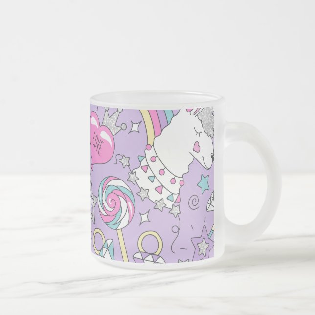 Llama pattern 1 frosted glass coffee mug (Right)