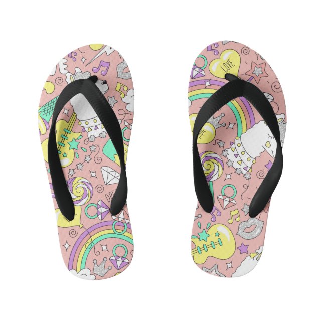 llama pattern 3 kid's flip flops (Footbed)