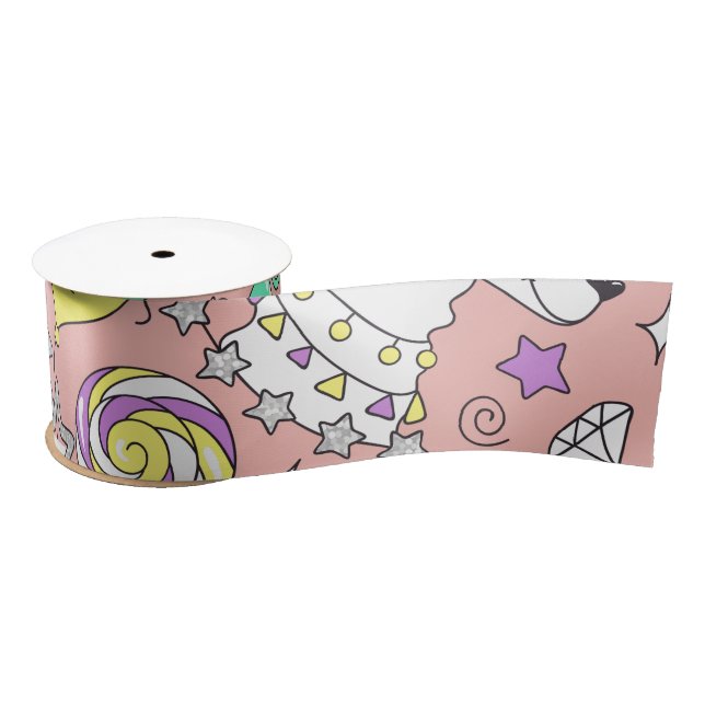 llama pattern 3 satin ribbon (Spool)