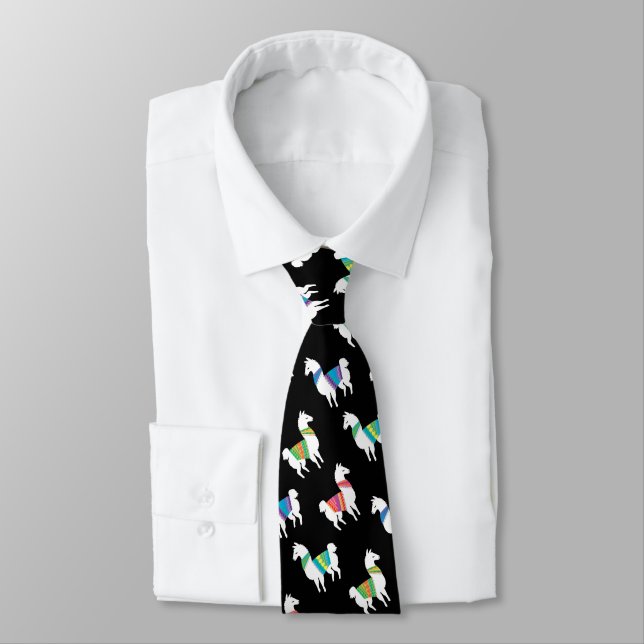 Llama Pattern Custom Background Colour Tie (Tied)