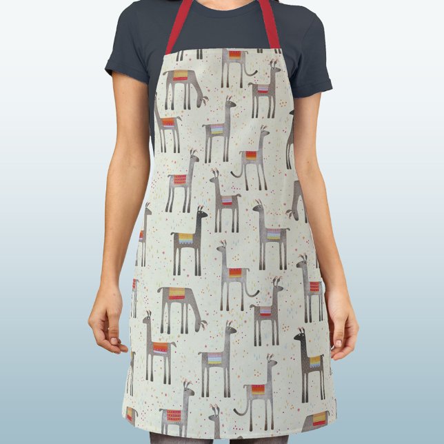 Llama Pattern Cute Whimsical  Apron (Fun llama alpaca pattern apron for animal lovers in the kitchen or garden)