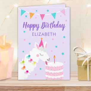 Llama Personalised Name Purple Happy Birthday Card