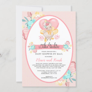 Llama Pink Floral Baby Shower by Mail Invitation