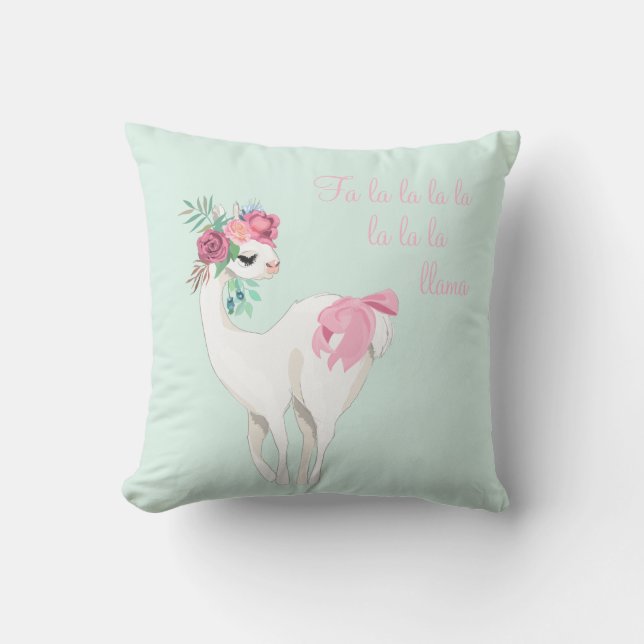 llama Pink Mint Green Cute Christmas Cushion (Front)
