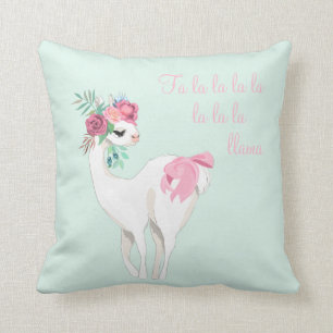 llama Pink Mint Green Cute Christmas Cushion