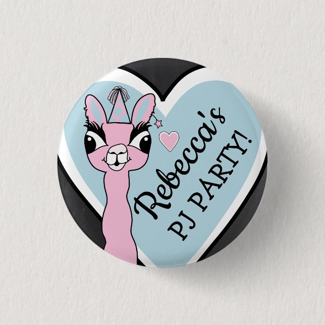Llama Pink Pajama Girl Birthday Party Sleepover 3 Cm Round Badge (Front)