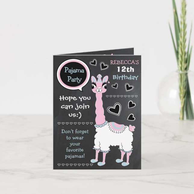 Llama Pink Pajama Girl Birthday Party Sleepover Invitation (Front)