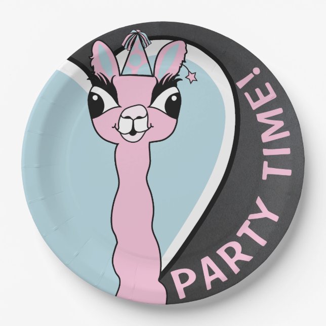 Llama Pink Pajama Girl Birthday Party Sleepover Paper Plate (Front)