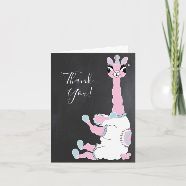 Llama Pink Pajama Girl Birthday Party Sleepover Thank You Card (Front)