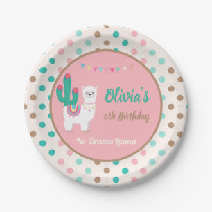 Llama Pink Paper Plate