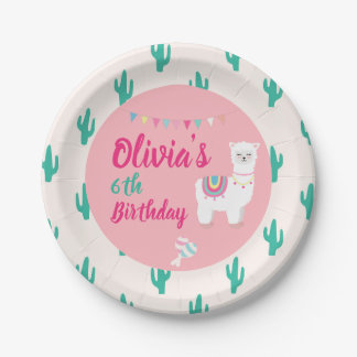 Llama Pink Paper Plate