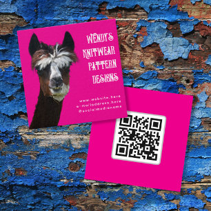 Llama Pink QR code Fiber Business Cards