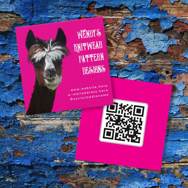 Llama Pink QR code Fiber Business Cards (Creator Uploaded)
