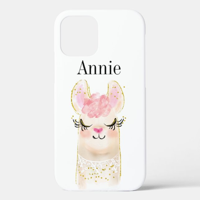 Llama Pink Watercolor Name Case-Mate iPhone Case (Back)