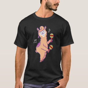 Llama Playing Maracas Mexican Latin Music Sombrero T-Shirt