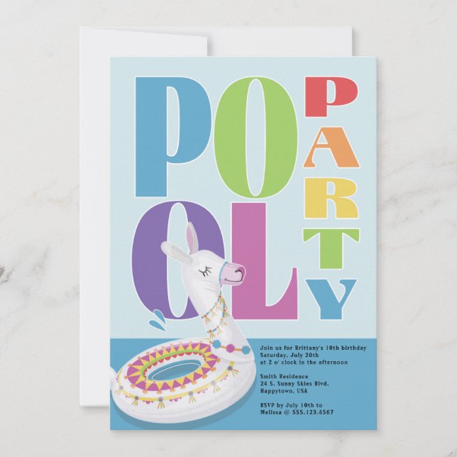 Llama Pool Party Summer Birthday Party Invitation (Front)
