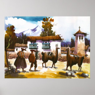 Llama Poster Peruvian People with