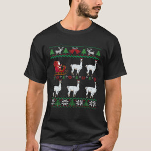 Llama Pulling Santa Sleigh  Llama  Ugly Christmas T-Shirt