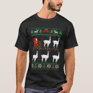 Llama Pulling Santa Sleigh Llama Ugly Christmas T-Shirt